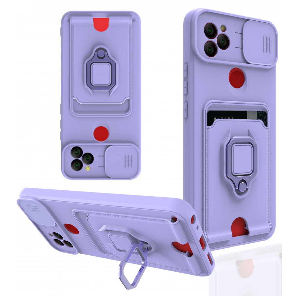  General Mobile GM 21 Kılıf Zuma Kartvizitli Yüzüklü Silikon - Lila