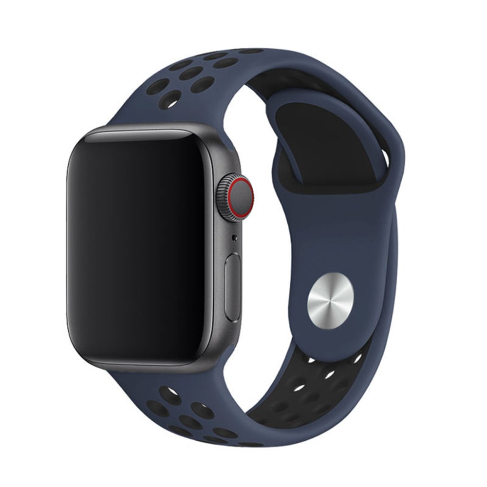  Apple Watch 38mm Spor Delikli Kordon - Mavi-Siyah