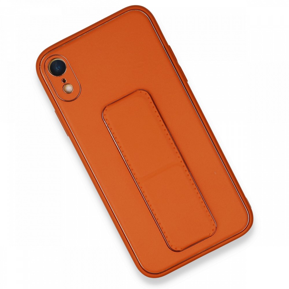  iPhone XR Kılıf Coco Deri Standlı Kapak - Turuncu