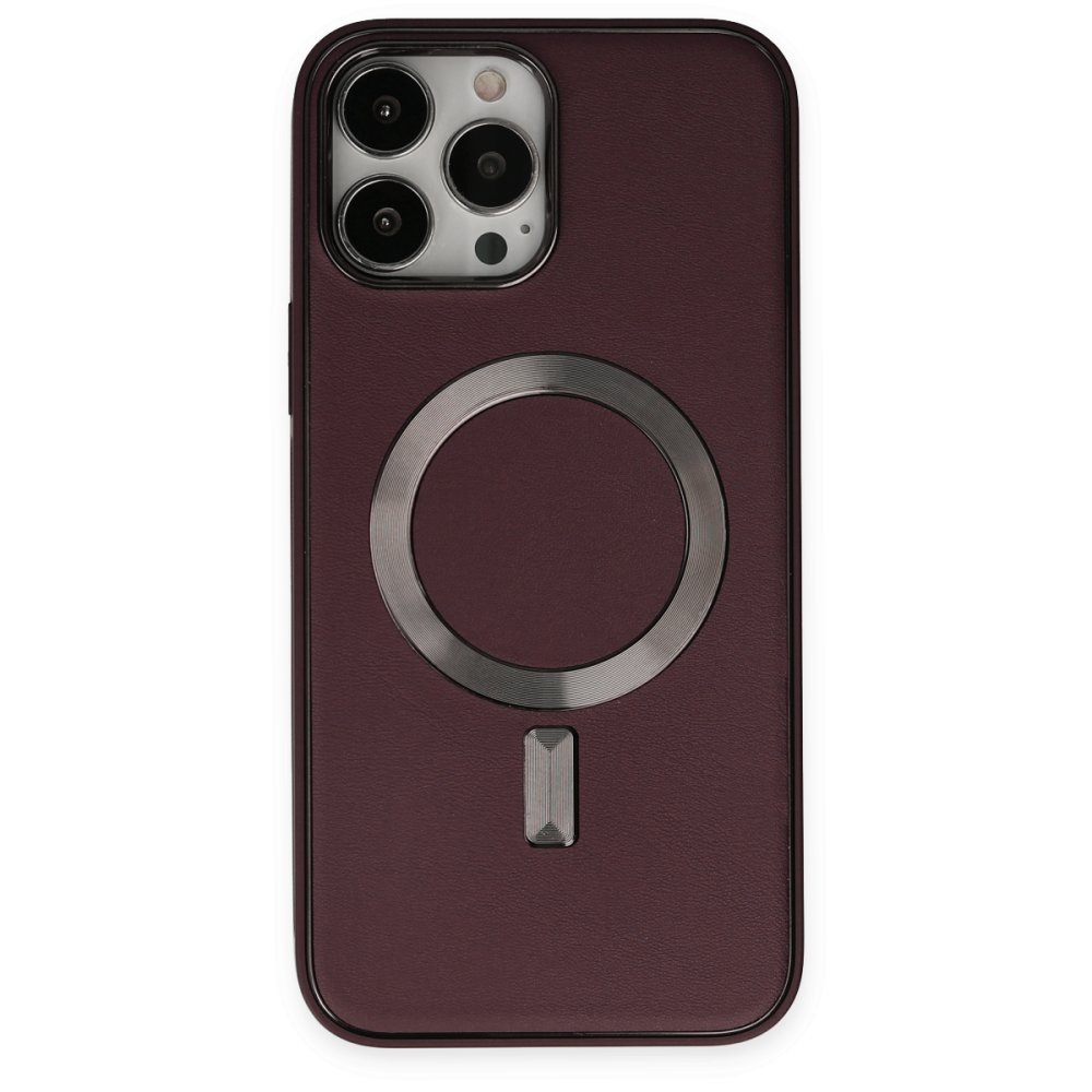 iPhone 13 Pro Kılıf Coco Deri Magneticsafe Silikon - Bordo