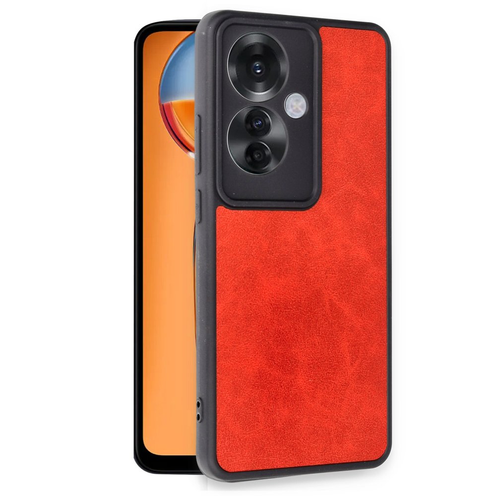 Oppo Reno 11F Kılıf Aras Deri Kapak - Kırmızı Oppo Reno 11F Kılıf Aras Deri Kapak - Kırmızı