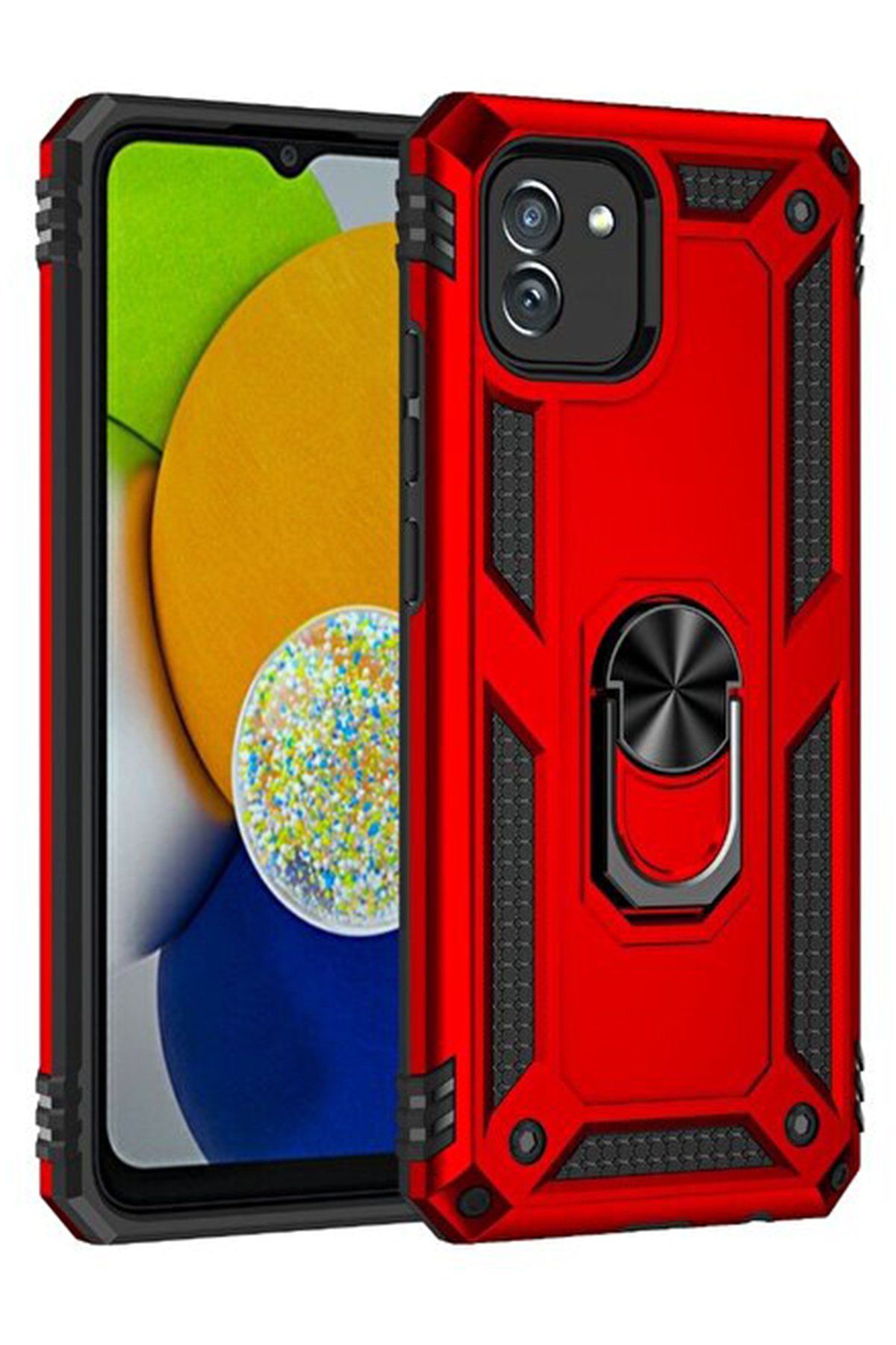  Samsung Galaxy A03 Kılıf Sofya Yüzüklü Silikon Kapak - Kırmızı