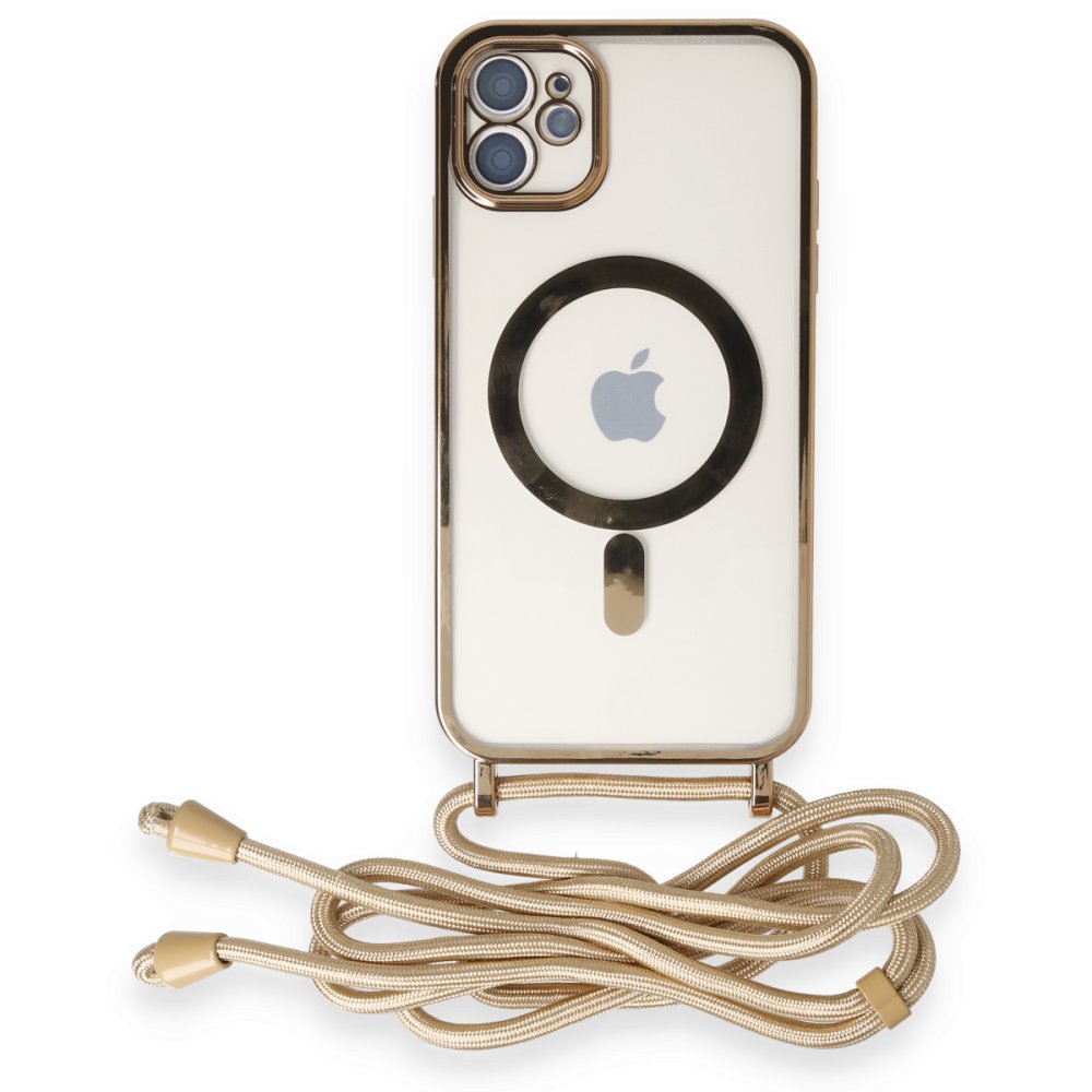  iPhone 11 Kılıf Divo Lazer Askılı Magsafe Kapak - Gold