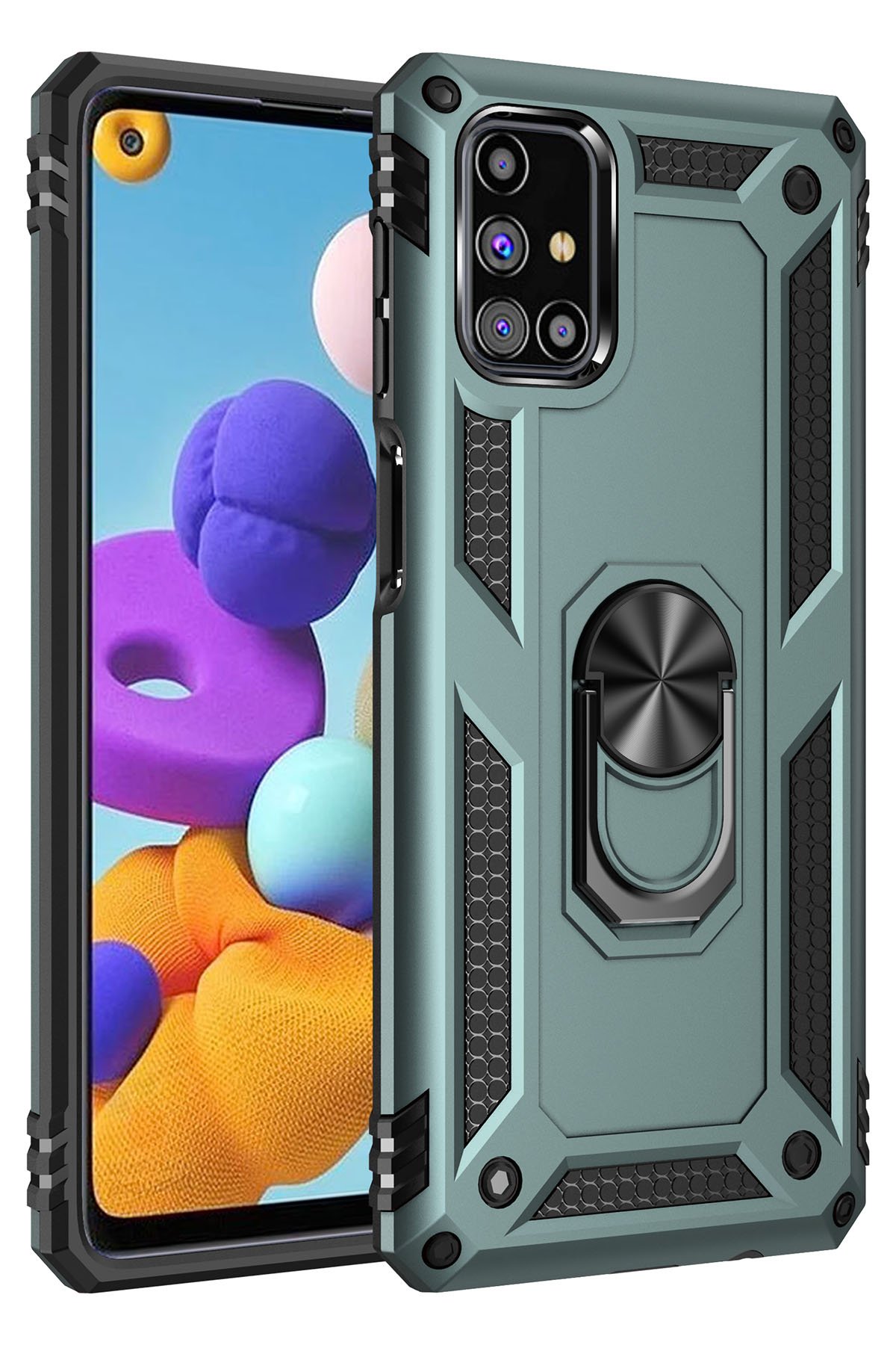  Samsung Galaxy M31S Kılıf Sofya Yüzüklü Silikon Kapak - Yeşil