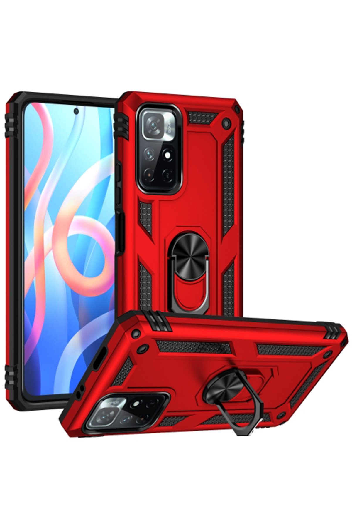 Xiaomi Poco M4 Pro 5G Kılıf Sofya Yüzüklü Silikon Kapak - Kırmızı