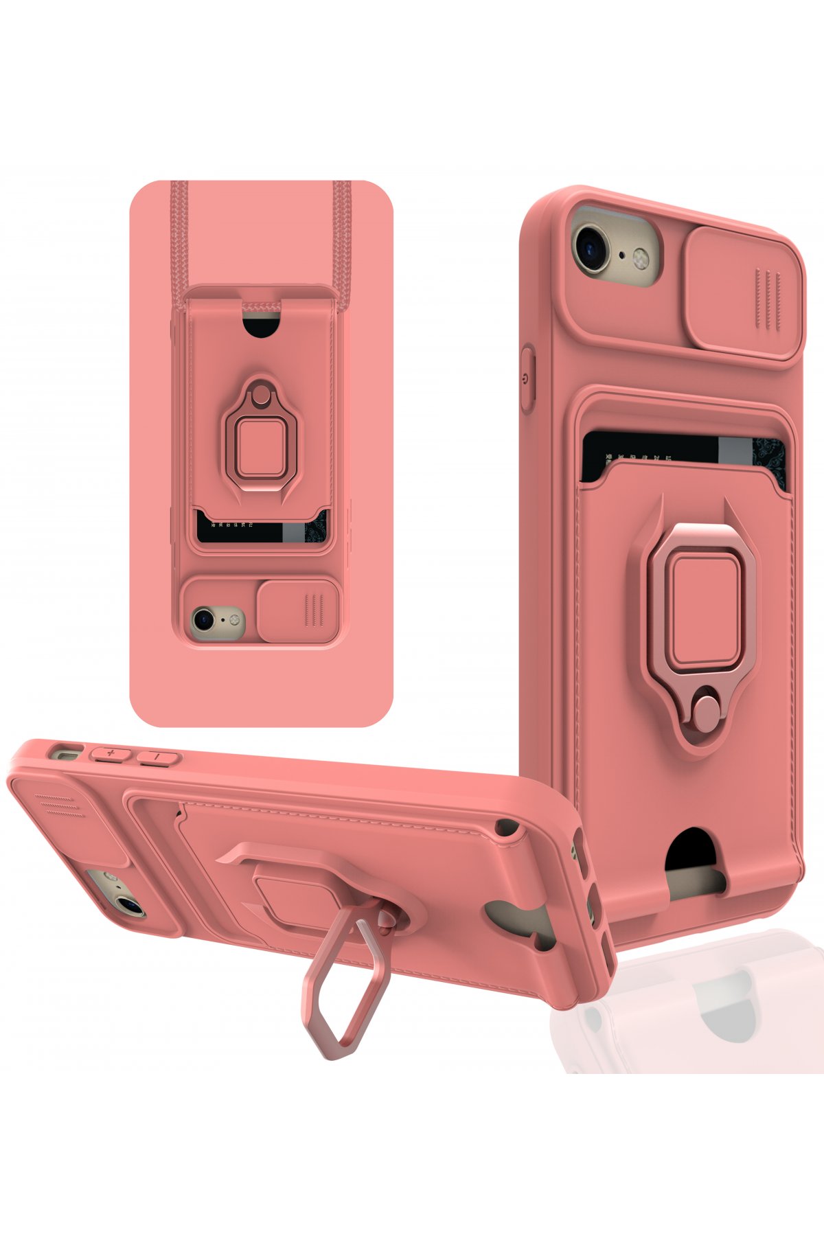  iPhone 8 Kılıf Zuma Kartvizitli Yüzüklü Silikon - Pembe