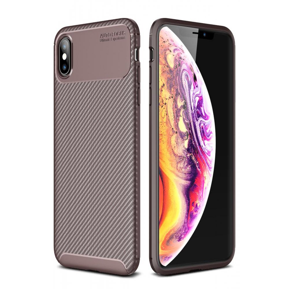 iPhone XS Max Kılıf Auto Focus Karbon Kapak - Kahverengi iPhone XS Max Kılıf Auto Focus Karbon Kapak - Kahverengi