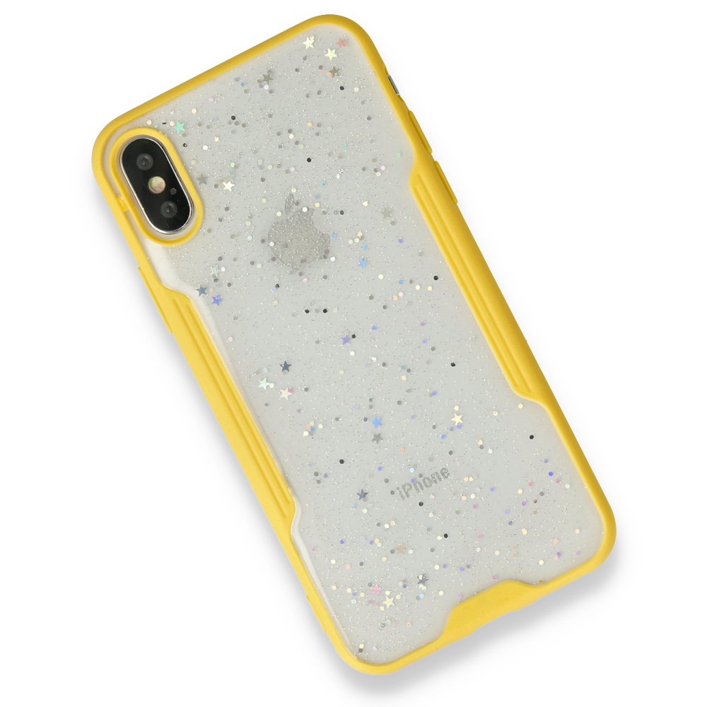 iPhone X Kılıf Platin Simli Silikon - Sarı  iPhone X Kılıf Platin Simli Silikon - Sarı