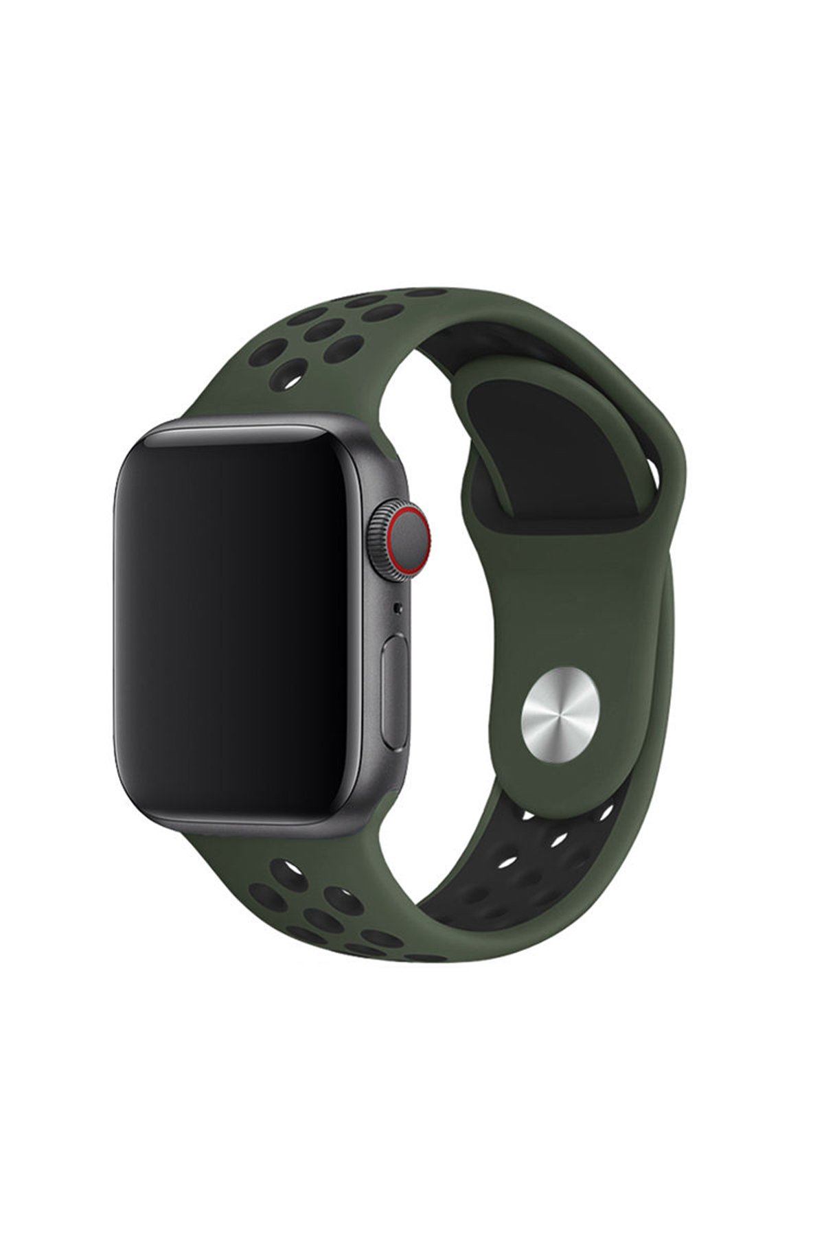  Apple Watch 40mm Spor Delikli Kordon - Haki Yeşil-Siyah