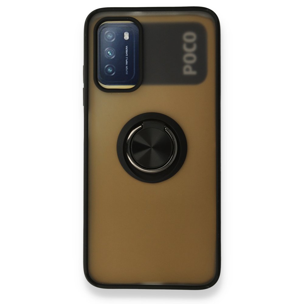  Xiaomi Pocophone M3 Kılıf Montreal Yüzüklü Silikon Kapak - Siyah