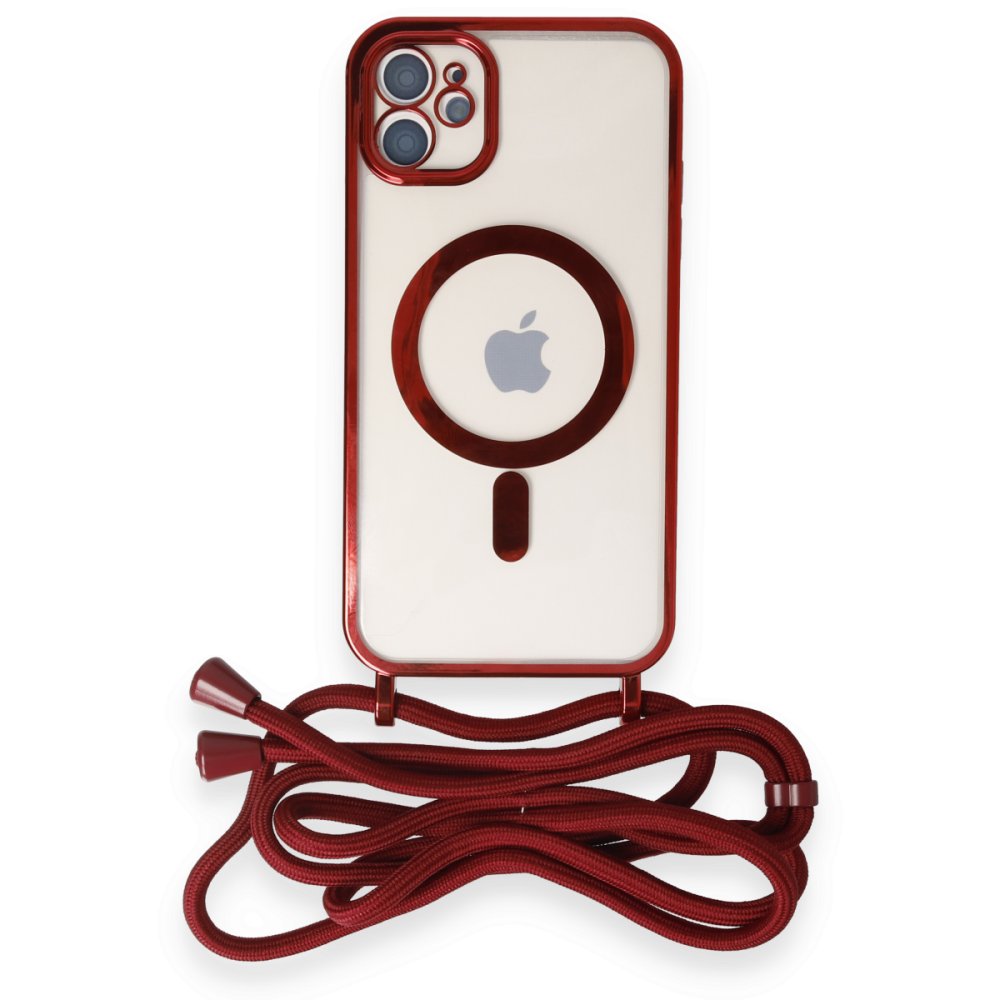  iPhone 12 Kılıf Divo Lazer Askılı Magsafe Kapak - Kırmızı