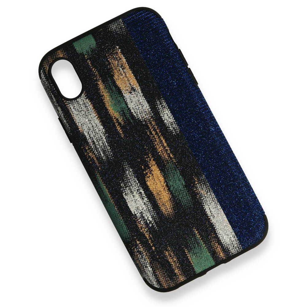  iPhone XR Kılıf Ottoman Simli Silikon - Siyah-Mavi