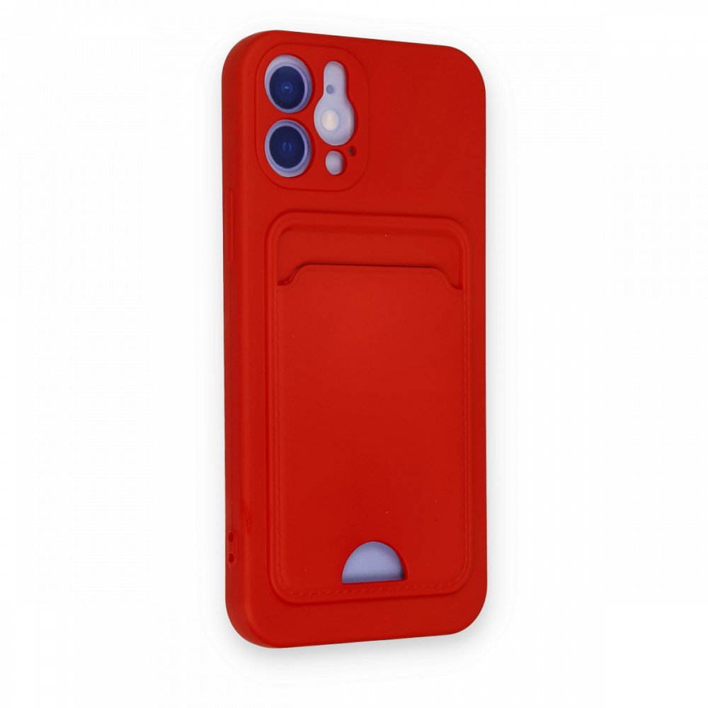  iPhone 12 Kılıf Kelvin Kartvizitli Silikon - Kırmızı