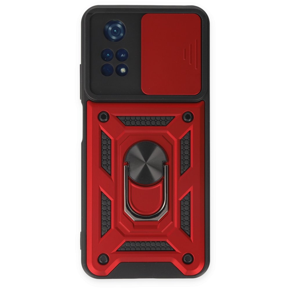  Xiaomi Poco M4 Pro 4G Kılıf Pars Lens Yüzüklü Silikon - Kırmızı