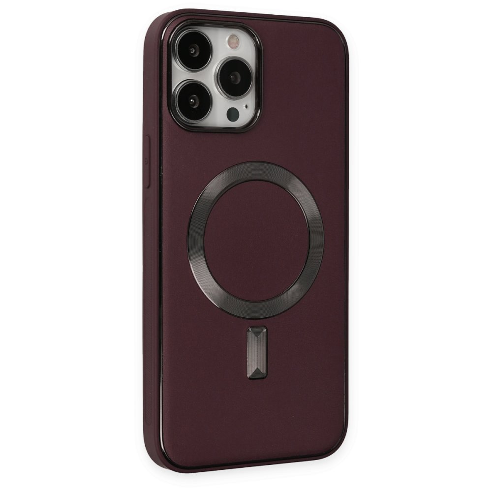 iPhone 13 Pro Kılıf Coco Deri Magneticsafe Silikon - Bordo iPhone 13 Pro Kılıf Coco Deri Magneticsafe Silikon - Bordo