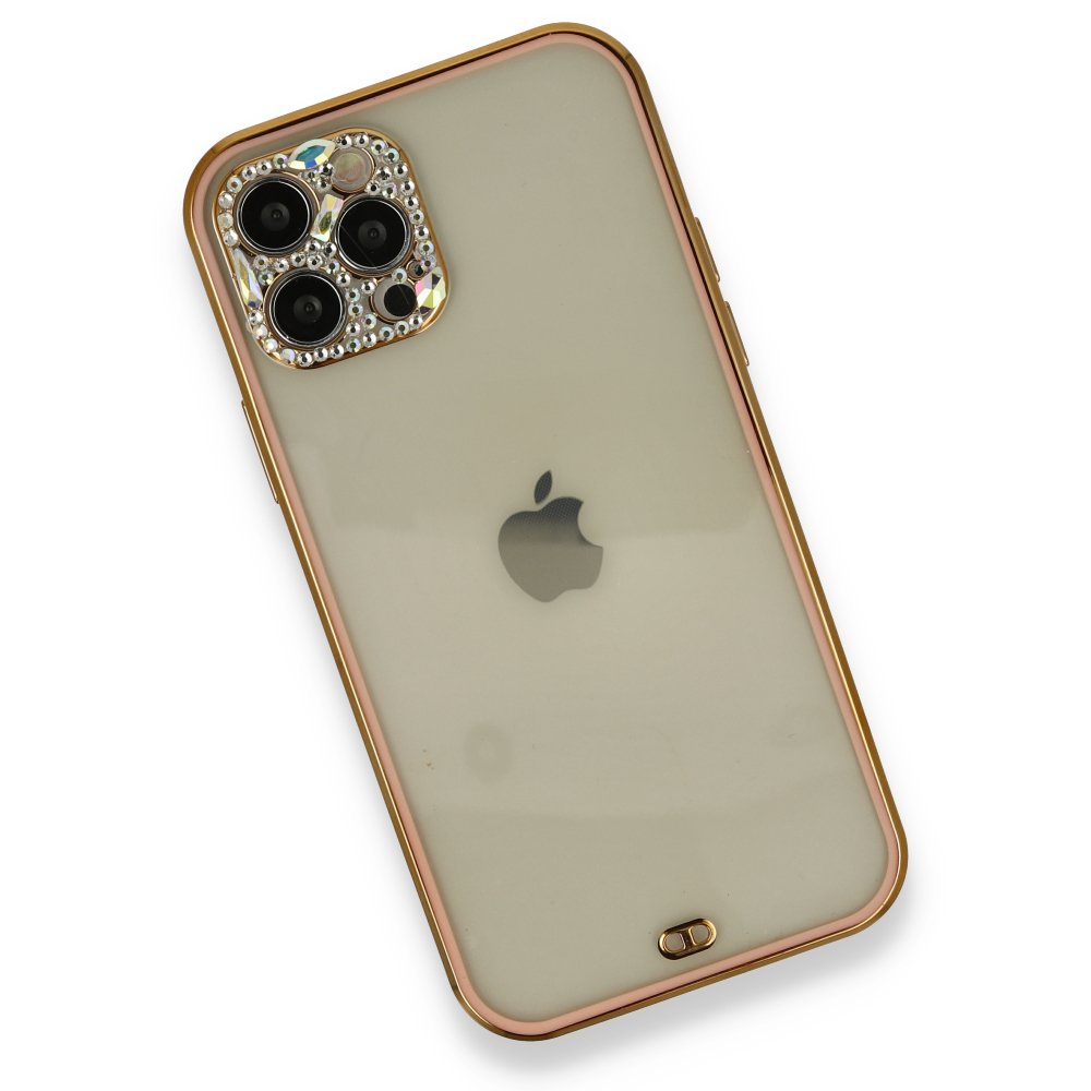  iPhone 12 Pro Max Kılıf Liva Taşlı Silikon - Pembe