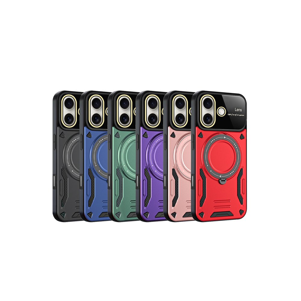 iPhone 16 Kılıf Joy Lens Standlı Kapak - Kırmızı iPhone 16 Kılıf Joy Lens Standlı Kapak - Kırmızı