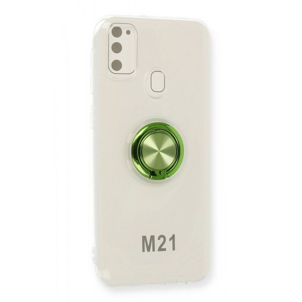  Samsung Galaxy M21 Kılıf Gros Yüzüklü Silikon - Yeşil