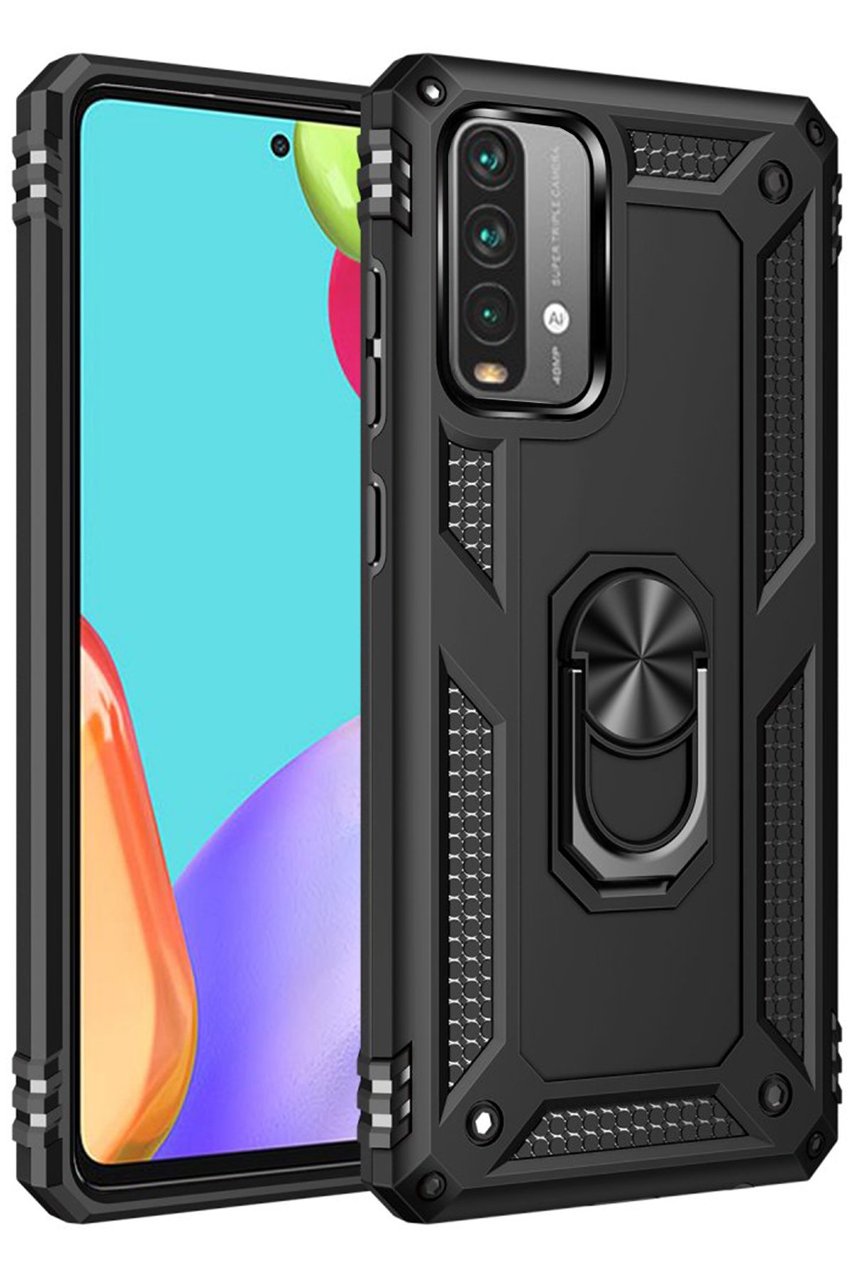 Redmi Note 9 4G Kılıf Sofya Yüzüklü Silikon Kapak - Siyah