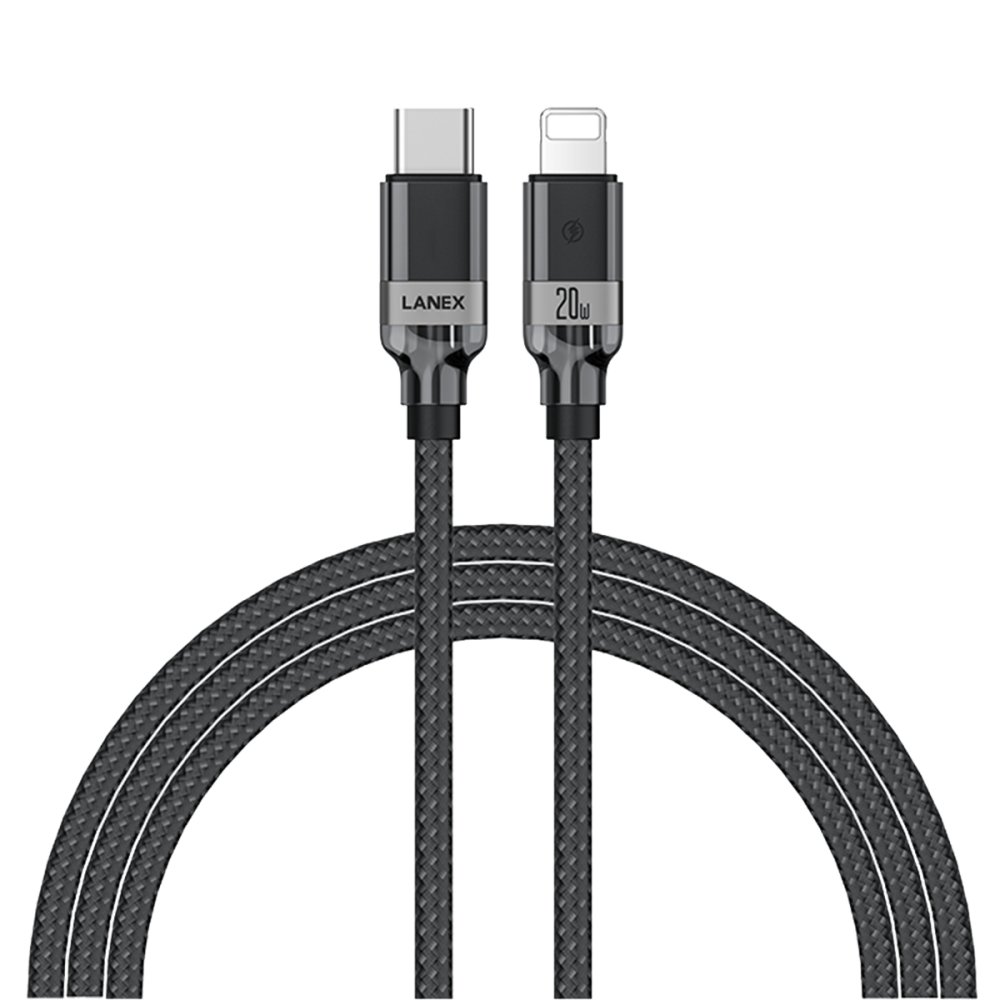Lanex LS38CL 1.2M 20W Hasırlı Type-C to Lightning PD Hızlı Şarj Kablosu - Siyah Lanex LS38CL 1.2M 20W Hasırlı Type-C to Lightning PD Hızlı Şarj Kablosu - Siyah