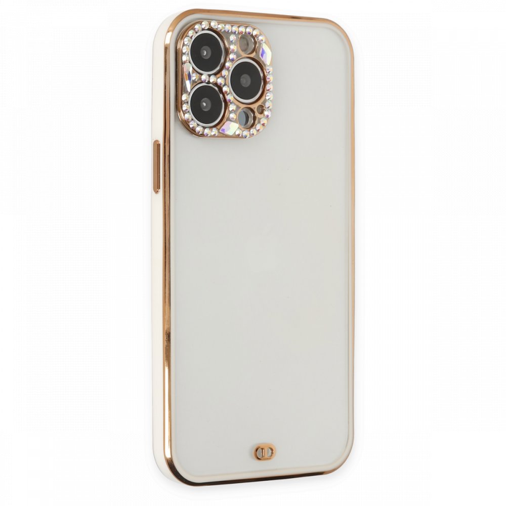  iPhone 13 Pro Kılıf Liva Taşlı Silikon - Beyaz