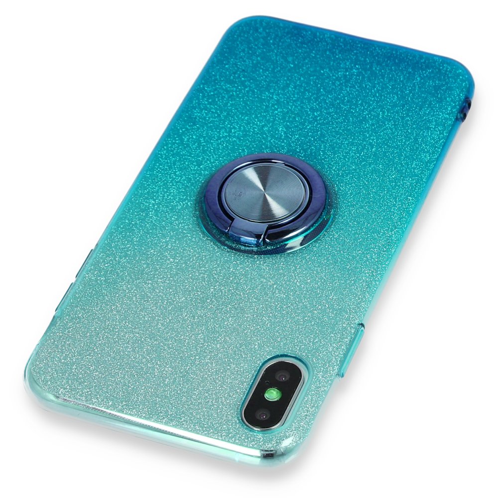 iPhone X Kılıf Simli Yüzüklü Silikon - Turkuaz  iPhone X Kılıf Simli Yüzüklü Silikon - Turkuaz
