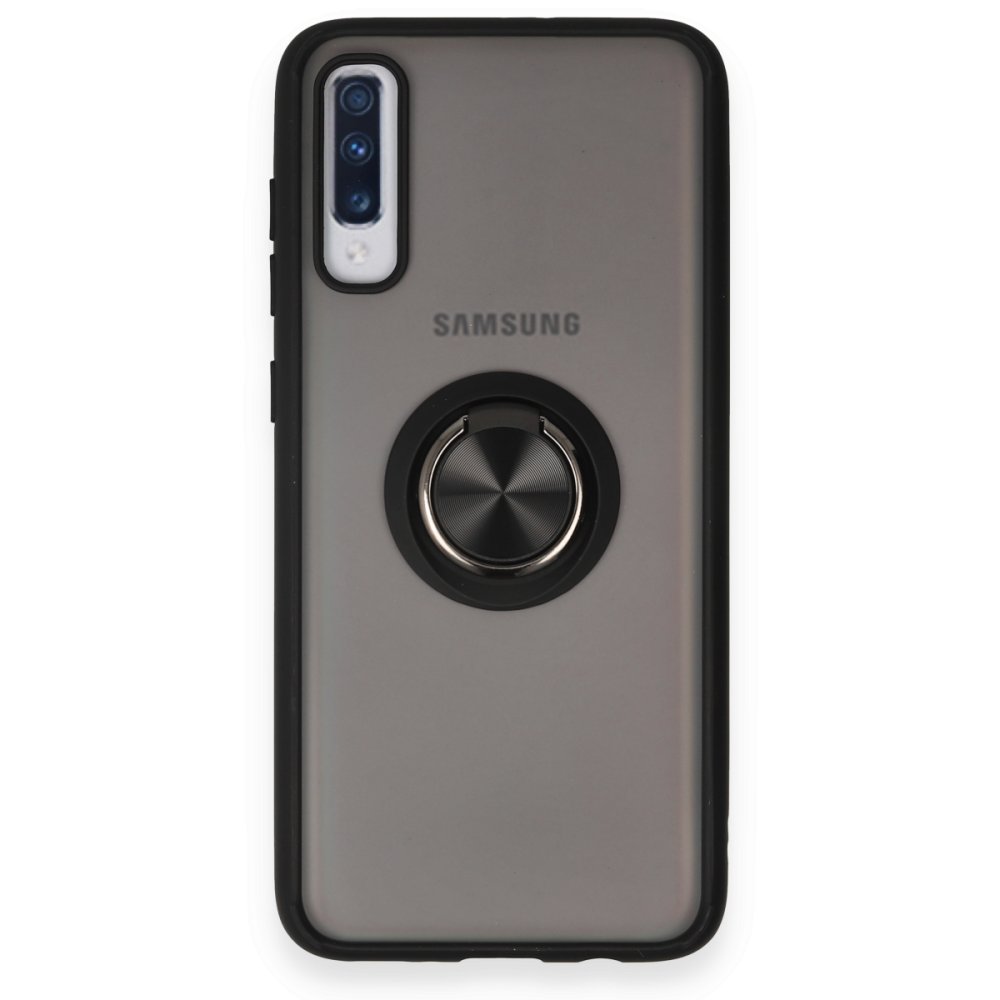  Samsung Galaxy A70 Kılıf Montreal Yüzüklü Silikon Kapak - Siyah
