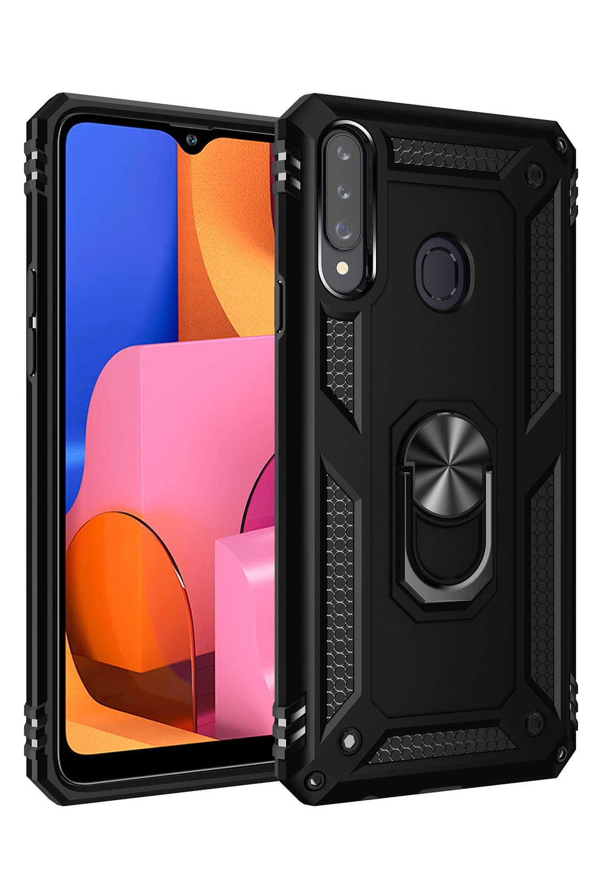  Samsung Galaxy A20S Kılıf Sofya Yüzüklü Silikon Kapak - Siyah
