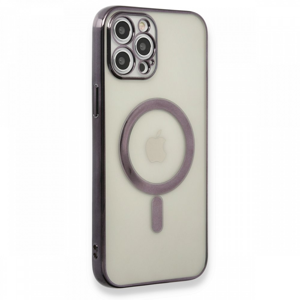  iPhone 12 Pro Max Kılıf Magneticsafe Lazer Silikon - Siyah
