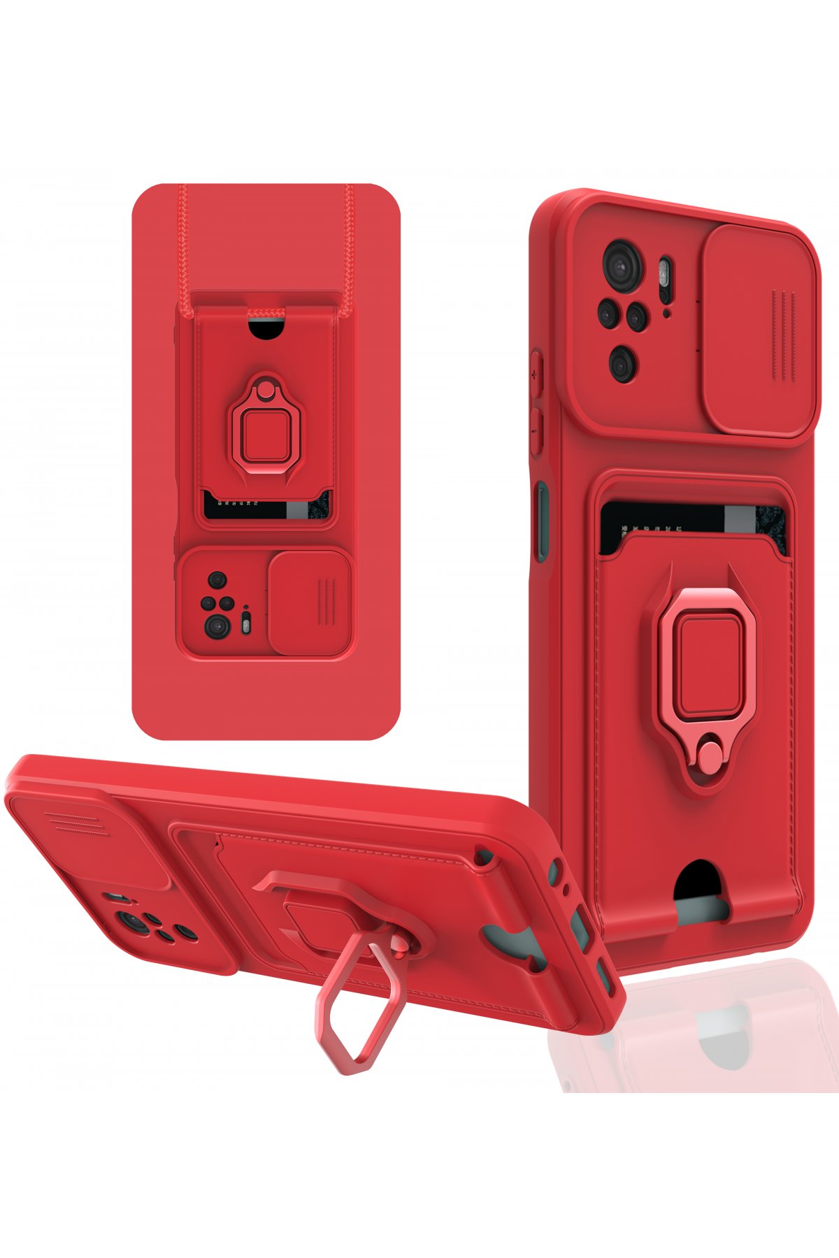 Redmi Note 10 Kılıf Zuma Kartvizitli Yüzüklü Silikon - Kırmızı