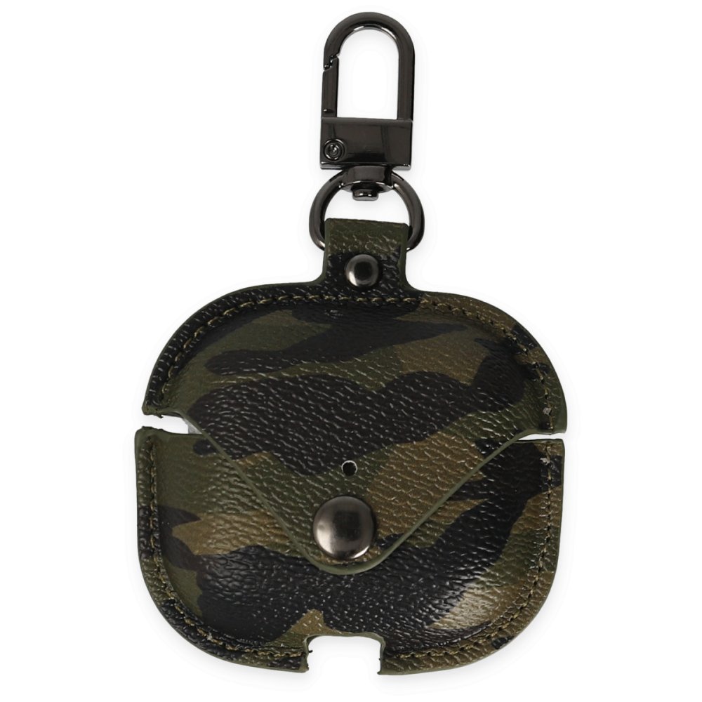  Airpods Pro (1.nesil) Çanta Kamuflaj Deri Kılıf - Haki Yeşil