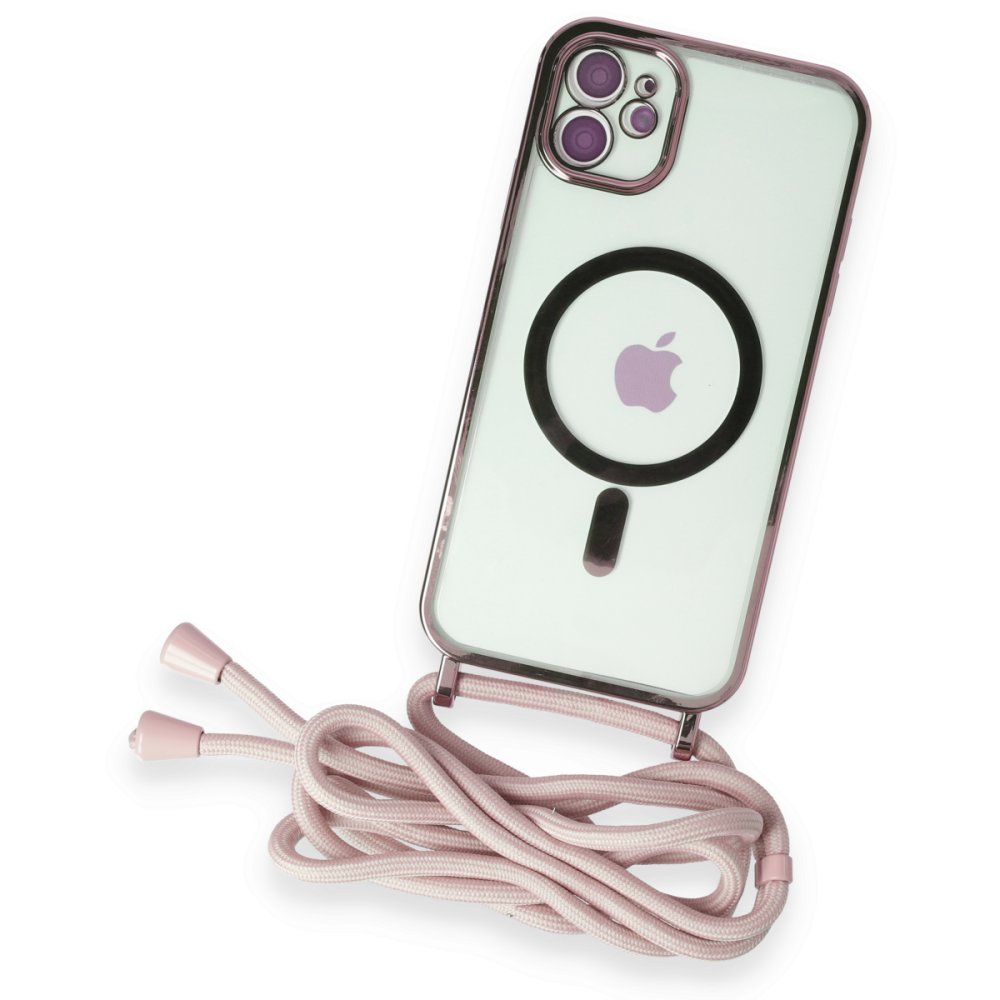  iPhone 11 Kılıf Divo Lazer Askılı Magsafe Kapak - Pembe