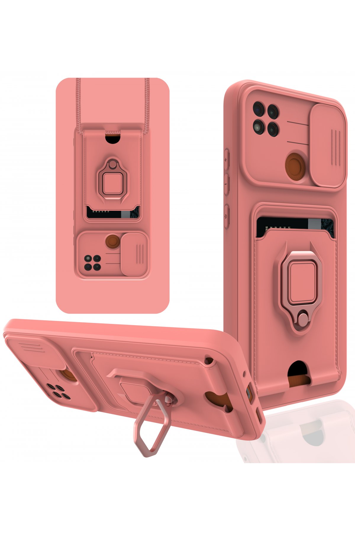 Redmi 9C Kılıf Zuma Kartvizitli Yüzüklü Silikon - Pembe