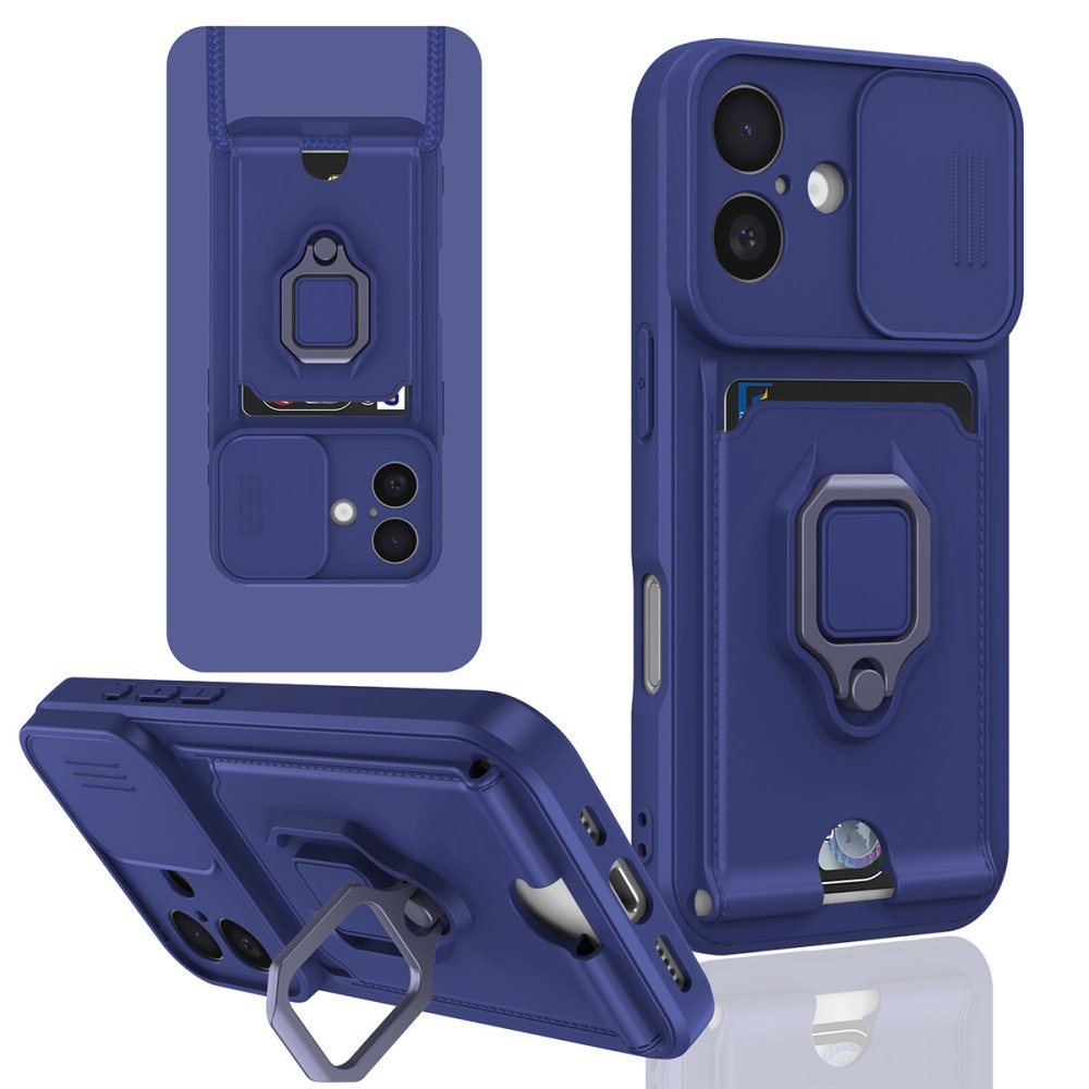 iPhone 16 Kılıf Zuma Kartvizitli Yüzüklü Silikon - Lacivert  iPhone 16 Kılıf Zuma Kartvizitli Yüzüklü Silikon - Lacivert