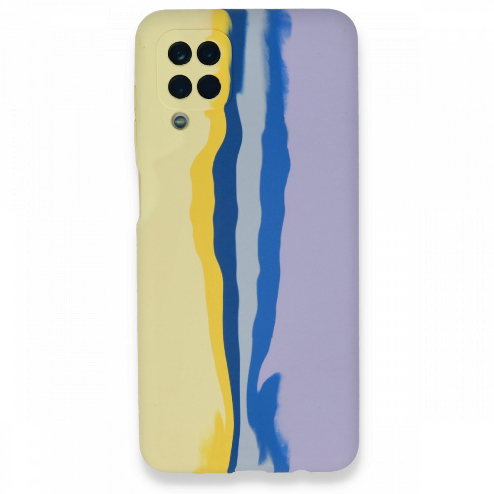  Samsung Galaxy M32 Kılıf Ebruli Lansman Silikon - Sarı-Lila