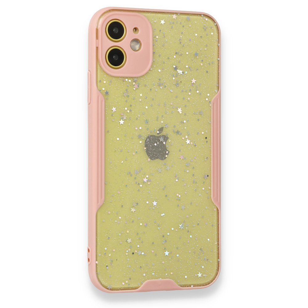 iPhone 12 Mini Kılıf Platin Simli Silikon - Pembe  iPhone 12 Mini Kılıf Platin Simli Silikon - Pembe