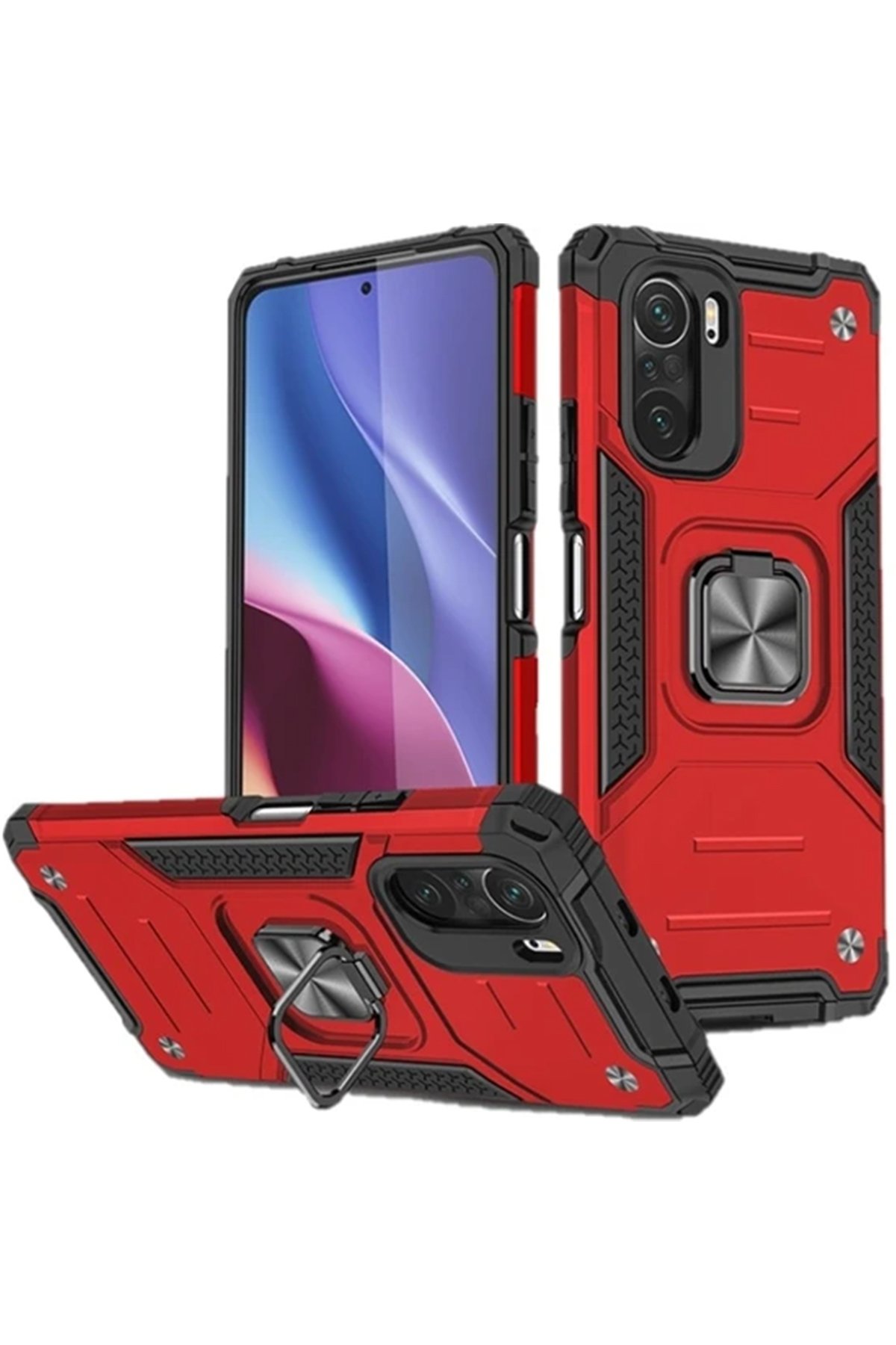  Xiaomi Mi 11i Kılıf Zegna Yüzüklü Silikon Kapak - Kırmızı