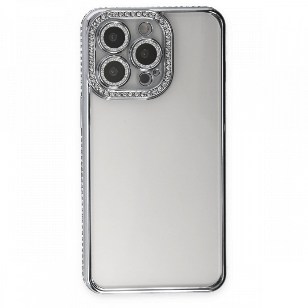  iPhone 13 Pro Kılıf Joke Taşlı Silikon - Gümüş