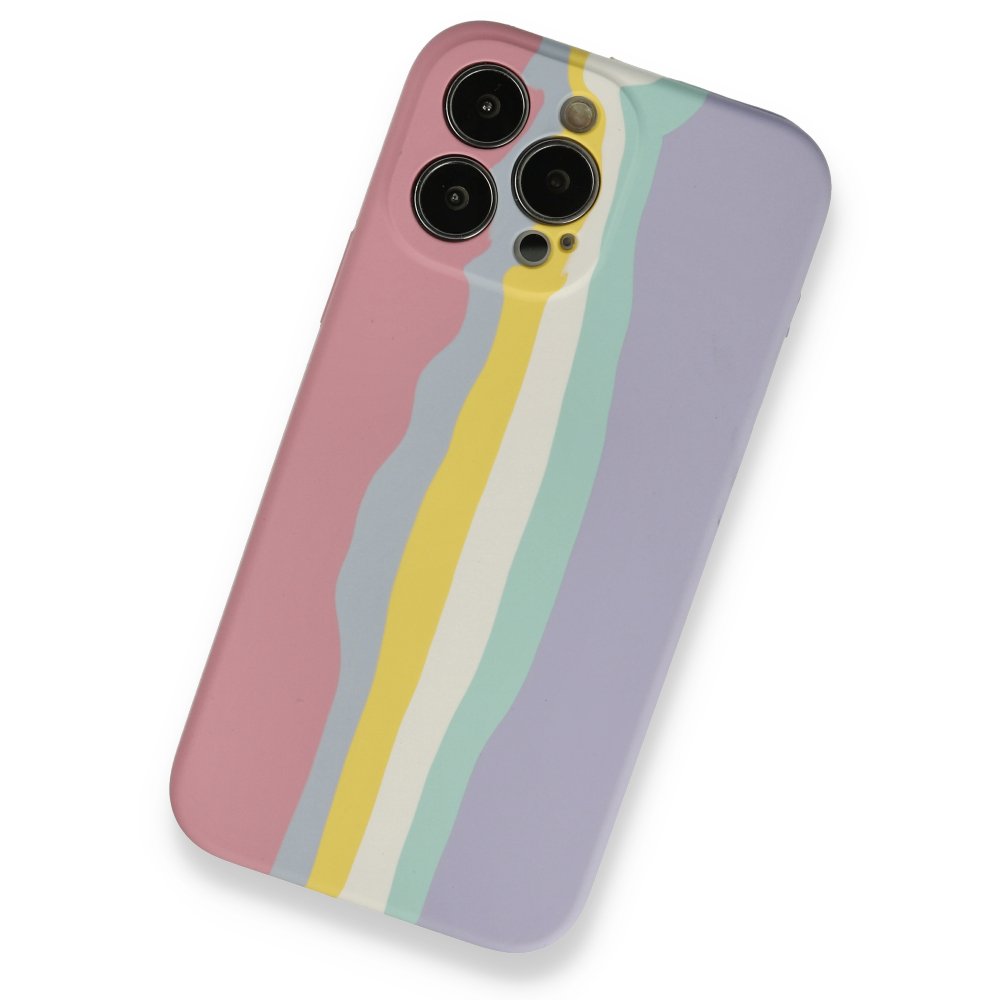  iPhone 13 Pro Kılıf Ebruli Lansman Silikon - Pembe-Lila