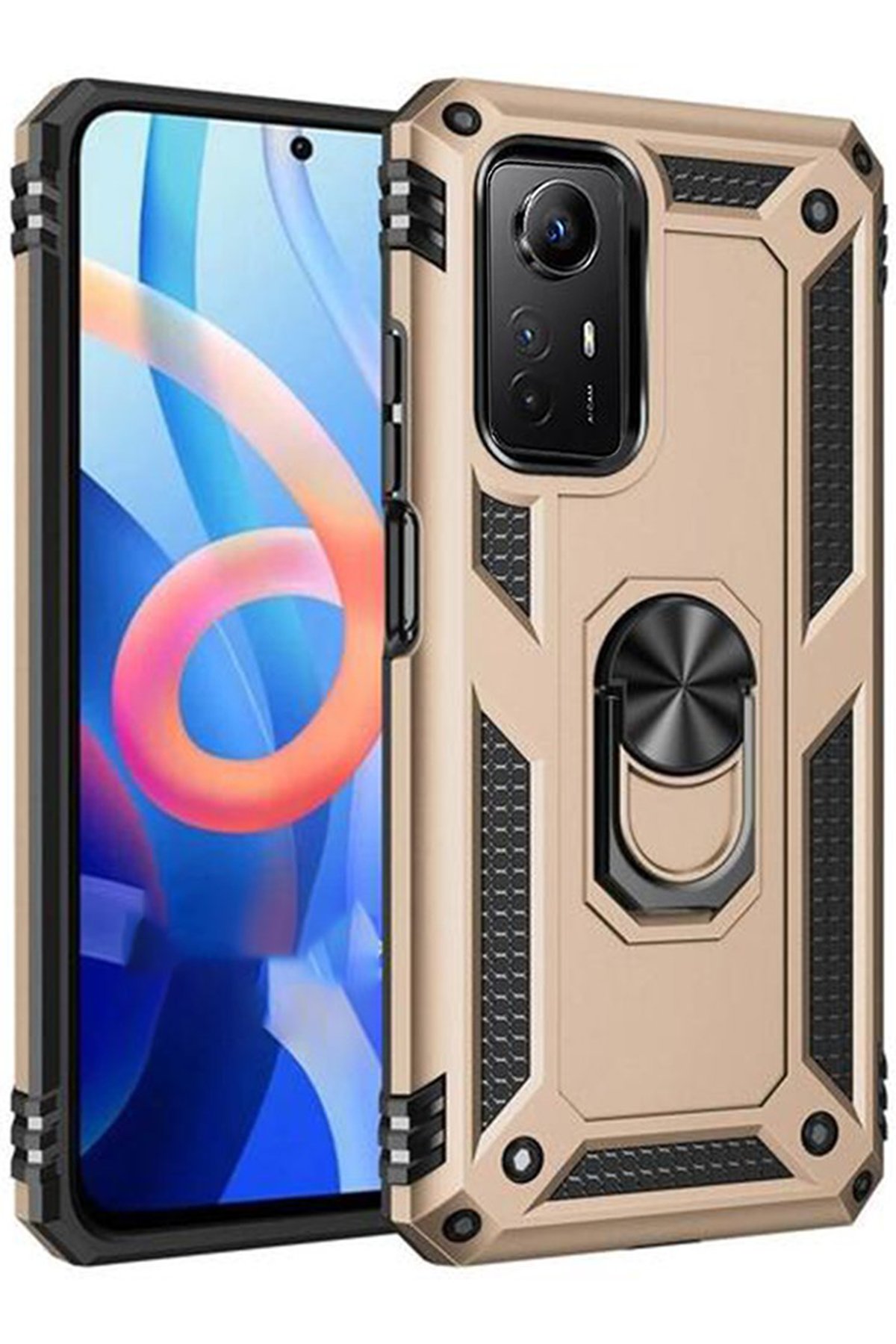 Redmi Note 12S Kılıf Sofya Yüzüklü Silikon Kapak - Gold