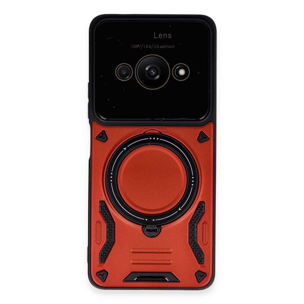 Xiaomi Poco C61 Kılıf Joy Lens Standlı Kapak - Kırmızı Xiaomi Poco C61 Kılıf Joy Lens Standlı Kapak - Kırmızı