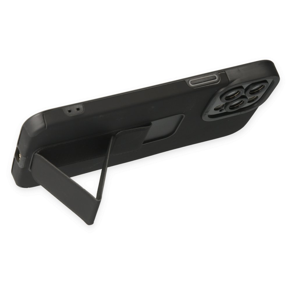 iPhone 12 Pro Kılıf Mega Standlı Silikon - Siyah iPhone 12 Pro Kılıf Mega Standlı Silikon - Siyah