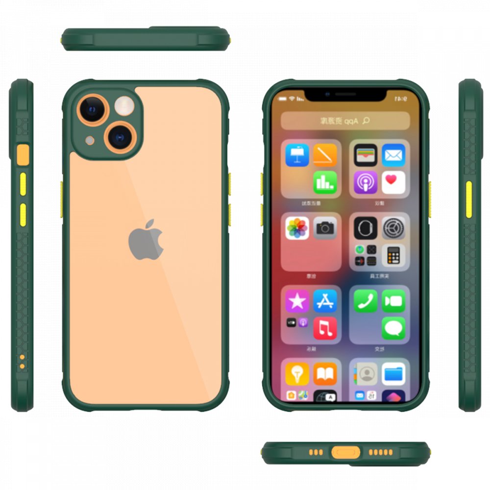  iPhone 13 Mini Kılıf Miami Şeffaf Silikon - Koyu Yeşil
