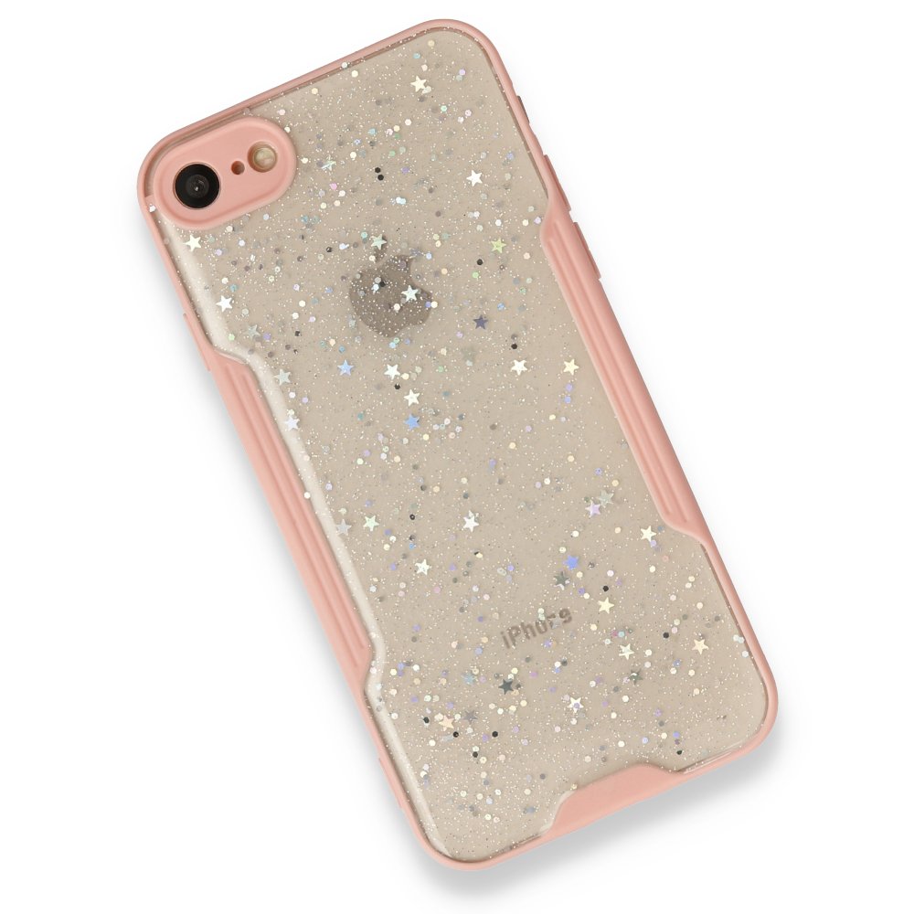 iPhone 8 Kılıf Platin Simli Silikon - Pembe  iPhone 8 Kılıf Platin Simli Silikon - Pembe