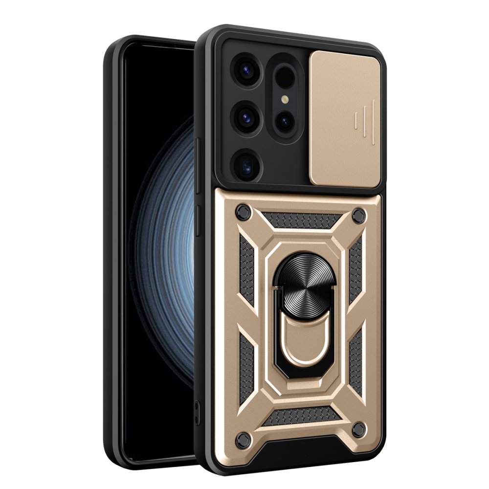  Samsung Galaxy S24 Ultra Kılıf Pars Lens Yüzüklü Silikon - Gold
