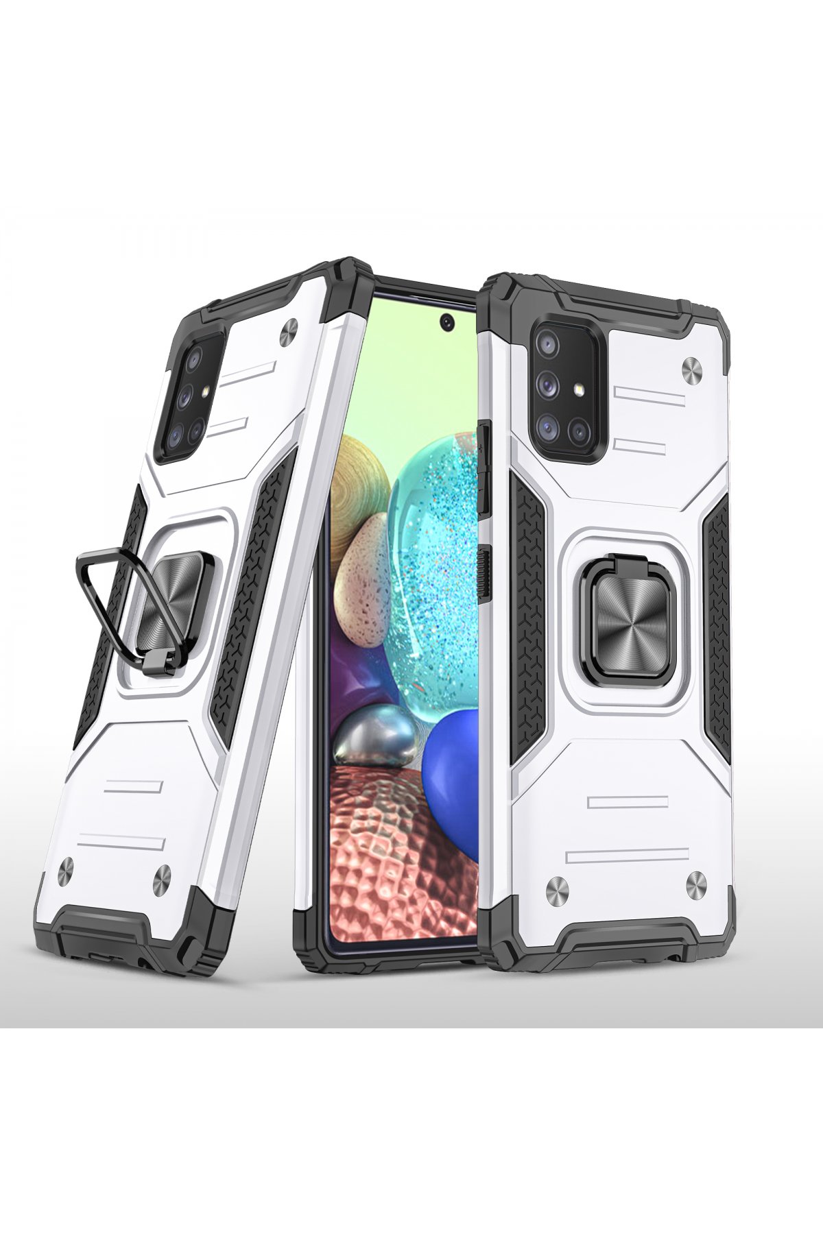  Samsung Galaxy A71 Kılıf Zegna Yüzüklü Silikon Kapak - Gümüş