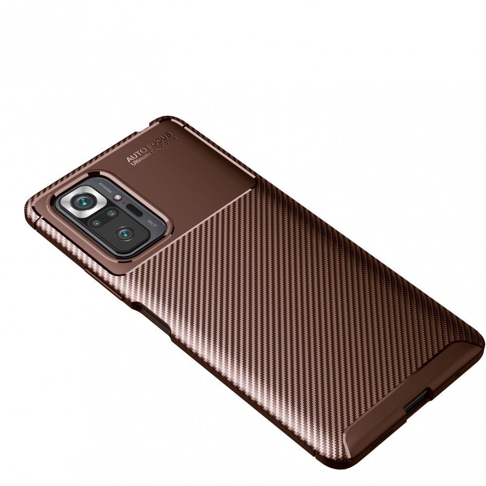 Redmi Note 10 Pro Kılıf Auto Focus Karbon Kapak - Kahverengi