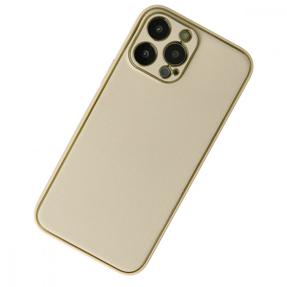 iPhone 13 Pro Max Kılıf Coco Deri Silikon Kapak - Gold  iPhone 13 Pro Max Kılıf Coco Deri Silikon Kapak - Gold