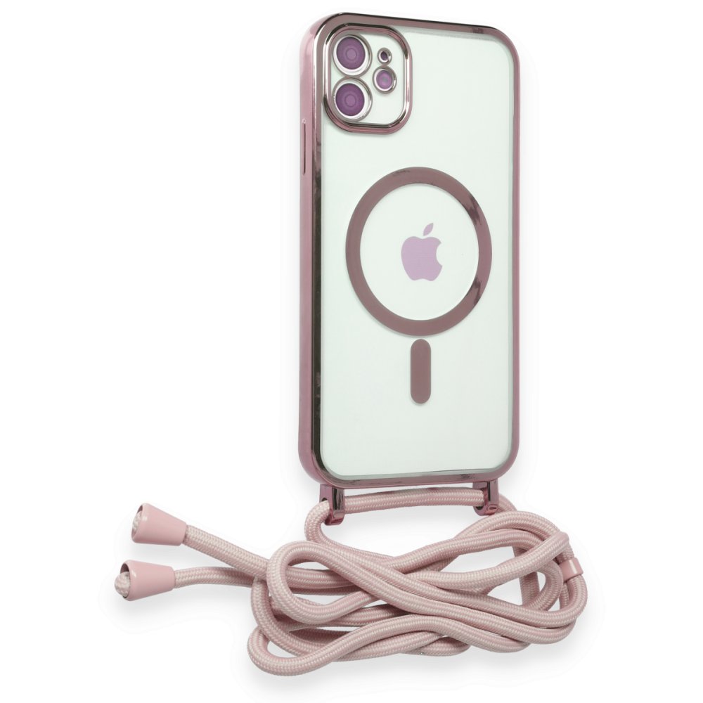  iPhone 11 Kılıf Divo Lazer Askılı Magsafe Kapak - Pembe