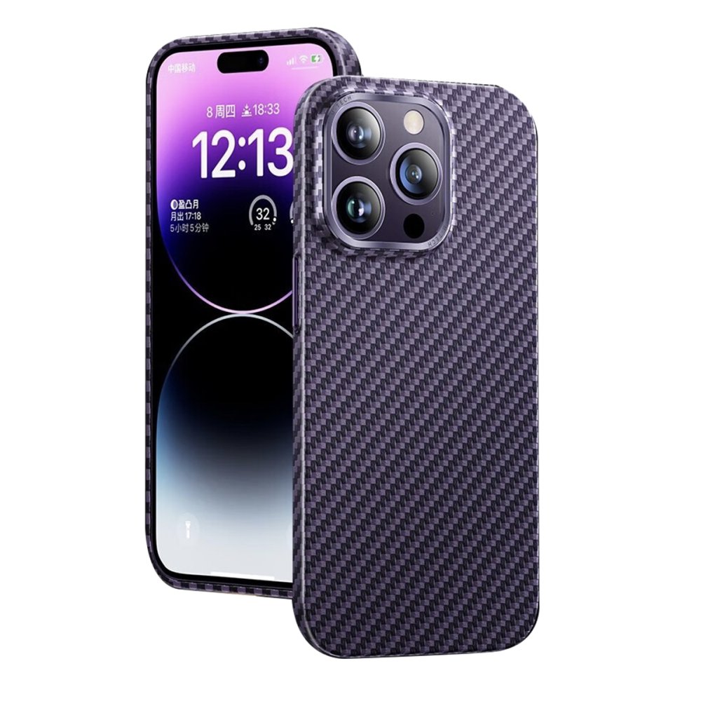  iPhone 14 Pro Kılıf Metalik Karbon Kapak - Mor